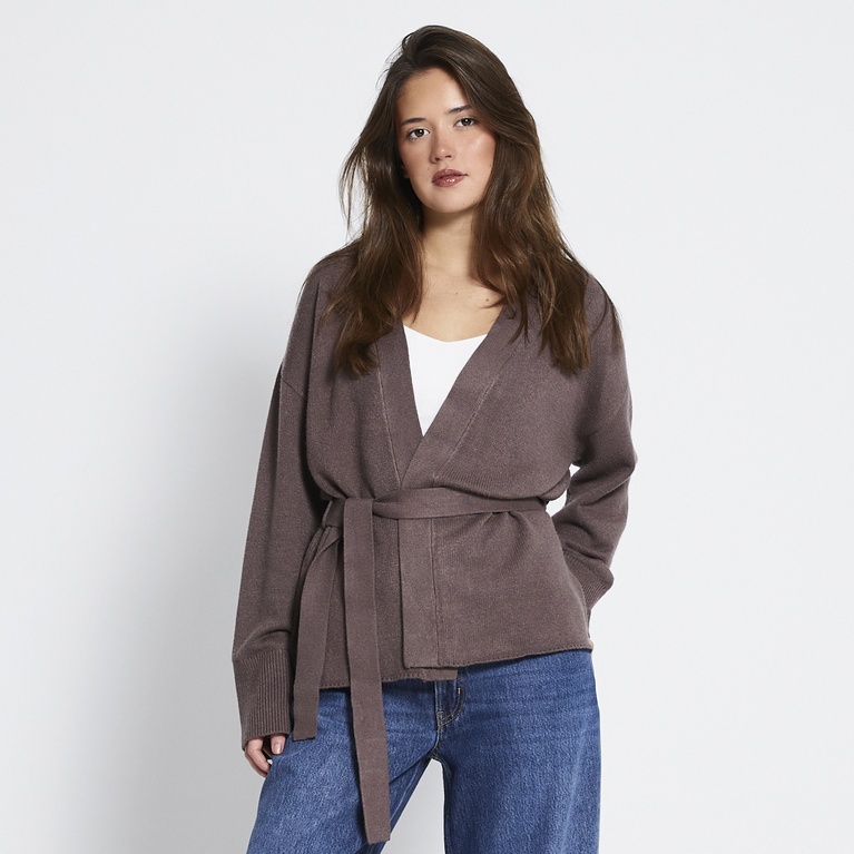 Tie waist knit cardigan "Colette" Beige Melange